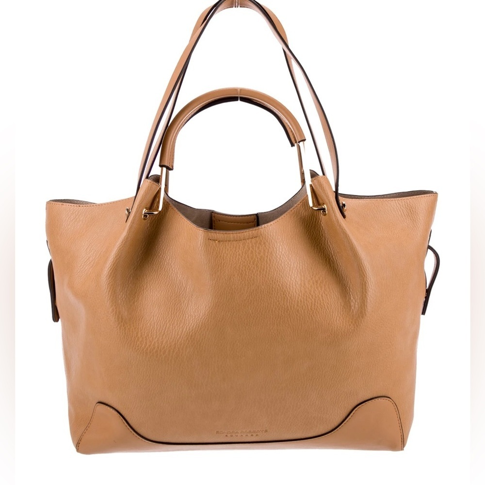 Sondra Roberts Tan Leather Tote Shoulder Bag Gold Hardware structured bag - Picture 8 of 14